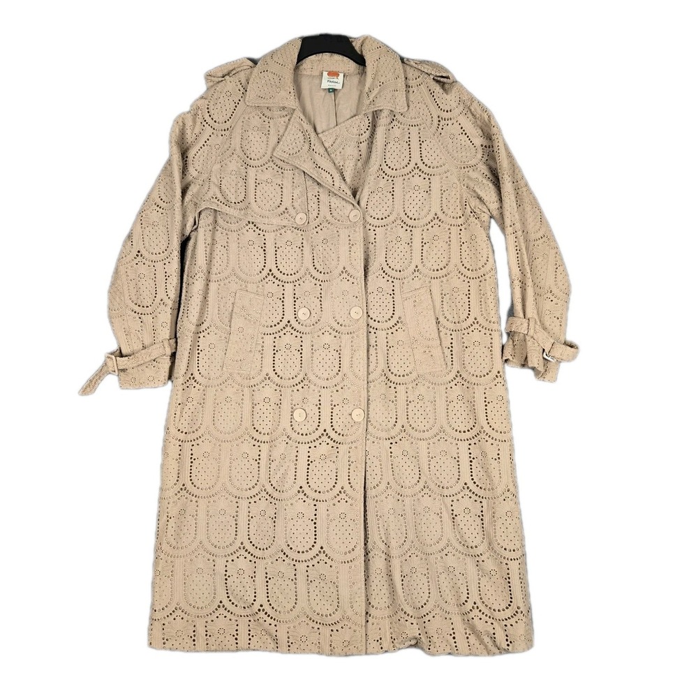 Farm Rio Pineapple Cotton Eyelet Trench Coat Womens XL Neutral Bohemian Jacket